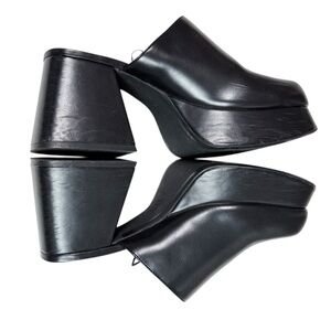 ZARA Black Platform Mule Clogs Chunky Heel Slip On Size 39 US 8.5